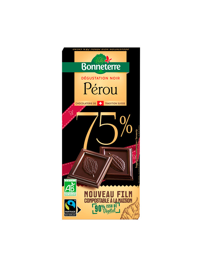 CHOCOLAT NOIR PEROU DEGUSTATION 75% (80G) EQUITABLE BONNETERRE